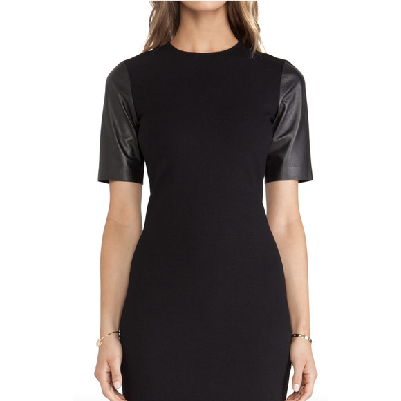Vince Revolve Leather Sleeve Pencil Shift Dress - Size 4 - Picture 7 of 12